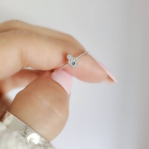 Women's 925 Thin Sterling Silver Hand Ring Dainty Small Minimalist Amulet Ring - Picture 5 of 9
